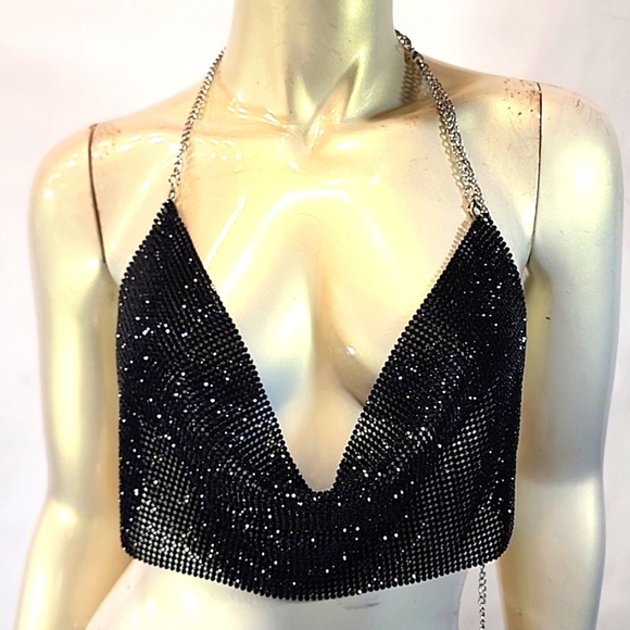 For Love and Lemons Sparkle Halter Going Out Top - Picture 1 of 4
